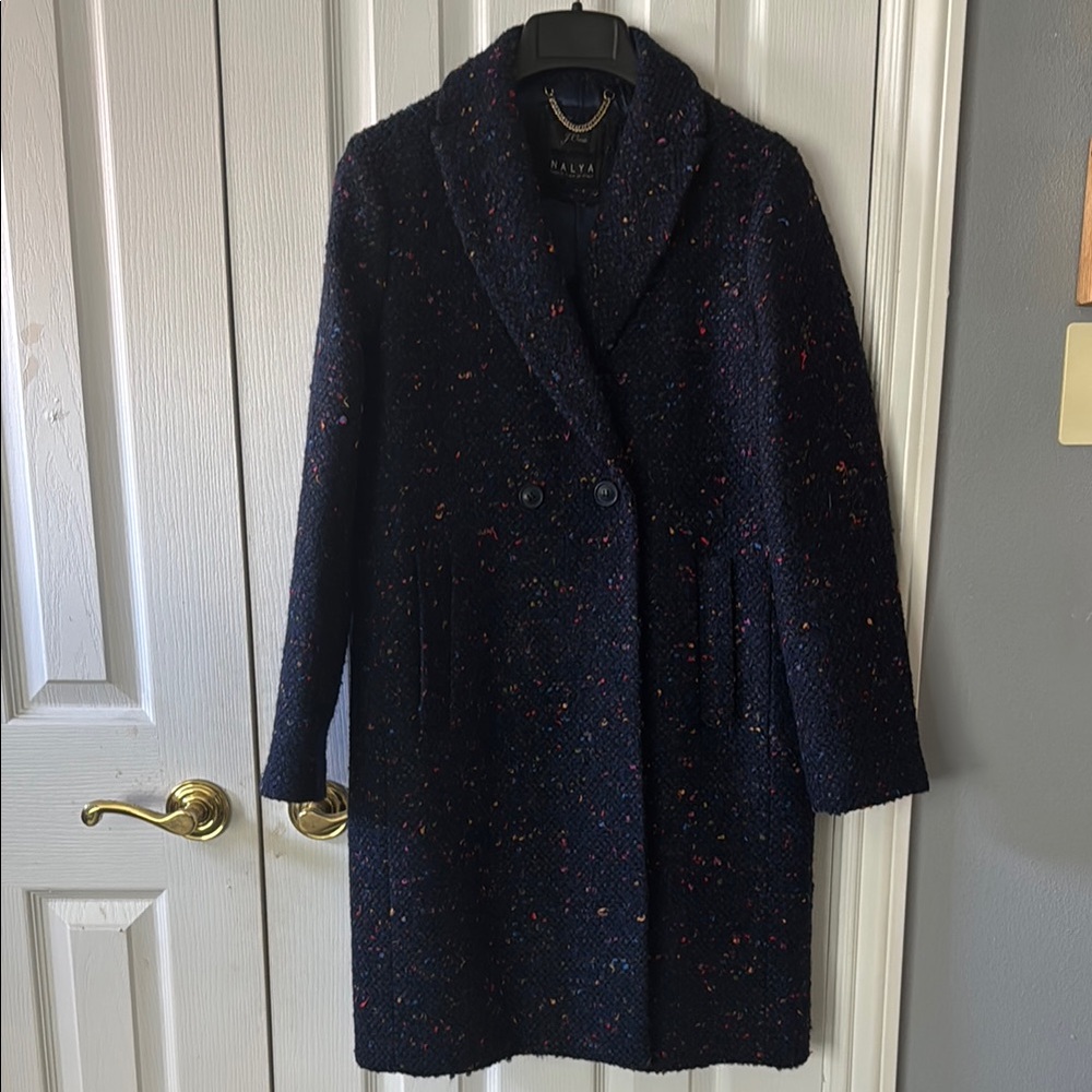 Navy Double-Breasted Women's Tweed Coat